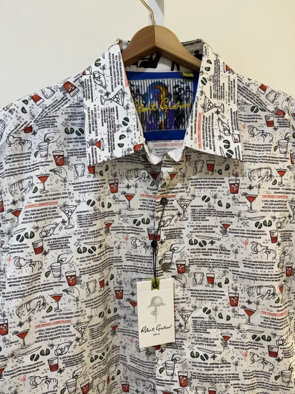 Robert Graham Arturo Shirt Cocktail Recipe Martini S/S Classic Fit XXL NWT $198